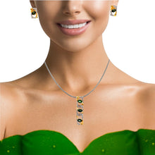 18K Two Tone Gold Pendant Earring Set with Natural Diamond & Green Tourmaline Jewellery