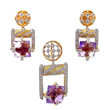 18K Two Tone Gold Pendant Earring Set with Natural Diamond & Amethyst Jewellery
