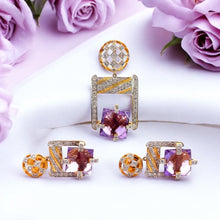 18K Two Tone Gold Pendant Earring Set with Natural Diamond & Amethyst Jewellery