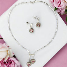18K White Gold Necklace Earring Set with Natural Diamond & Pink Tourmaline Jewellery