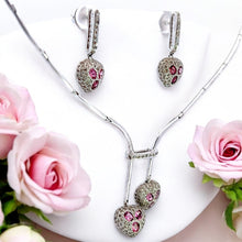 18K White Gold Necklace Earring Set with Natural Diamond & Pink Tourmaline Jewellery