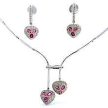 18K White Gold Necklace Earring Set with Natural Diamond & Pink Tourmaline Jewellery