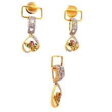 18K Yellow Gold Pendant Earring With Natural Diamond & Multi Tourmaline Heart Jewelry Set