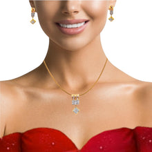 18K Two Tone Gold Pendant Earring Set with Natural Diamond & Tourmaline Jewellery