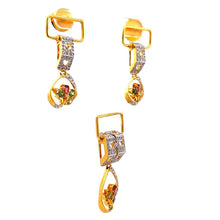 18K Yellow Gold Pendant Earring With Natural Diamond & Multi Tourmaline Heart Jewelry Set