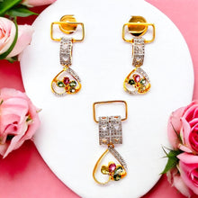 18K Two Tone Gold Pendant Earring Set with Natural Diamond & Multi Tourmaline Jewellery