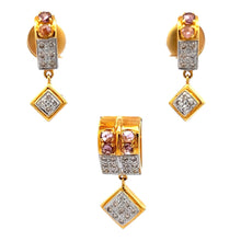 18K Two Tone Gold Pendant Earring Set with Natural Diamond & Tourmaline Jewellery
