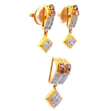 18K Two Tone Gold Pendant Earring With Natural Diamond & Pink Tourmaline Jewelry Set