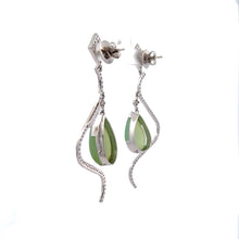 18K White Gold Swirl Earrings With Natural Diamond & Green Chalcedony