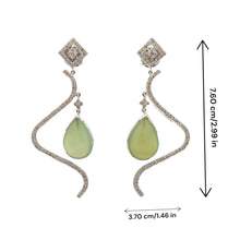 18K White Gold Swirl Earrings With Natural Diamond & Green Chalcedony