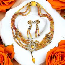 9K Yellow Gold Necklace Earring Set with Natural Diamond & Sapphire Beads Jewellery