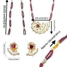 18K White Rose Gold Earring Necklace Set with Natural Diamond & Pink Tourmaline/Rhodolite Jewellery