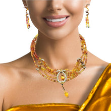 9K Yellow Gold Necklace Earring Set with Natural Diamond & Sapphire Beads Jewellery