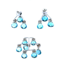 18K White Gold Pendant Earring Set with Natural Diamond & Fancy Swiss Blue Topaz Gemstone Jewelry