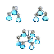 18K White Gold Pendant Earring Set with Natural Diamond & Swiss Blue Topaz Jewellery