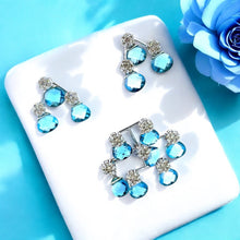 18K White Gold Pendant Earring Set with Natural Diamond & Swiss Blue Topaz Jewellery