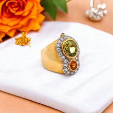 18K Yellow Gold Ring with Natural Diamond & Green Sapphire & Orange Sapphire Gemstone