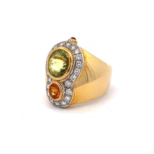 18K Yellow Gold Ring with Natural Diamond & Green Sapphire & Orange Sapphire Gemstone