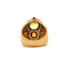 18K Yellow Gold Ring with Natural Diamond & Green Sapphire & Orange Sapphire Gemstone