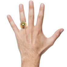 18K Yellow Gold Ring with Natural Diamond & Green Sapphire & Orange Sapphire Gemstone