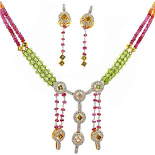 18K Gold Necklace Earring Set with Natural Diamond Tourmaline & Semiprecious Jewellery - JEWELNJOY