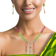 18K Gold Necklace Earring Set with Natural Diamond Tourmaline & Semiprecious Jewellery - JEWELNJOY