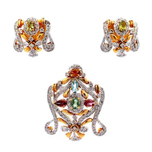 18K Two Tone Gold Pendant Earring Set with Natural Diamond & Multi Tourmaline Jewellery