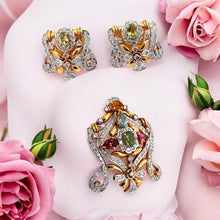18K Two Tone Gold Pendant Earring Set with Natural Diamond & Multi Tourmaline Jewellery