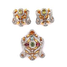 18K Two Tone Gold Pendant Earring Set with Natural Diamond & Multi Tourmaline Jewellery