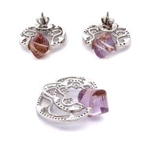 18K White Gold Pendant Earring Set with Natural Diamond & Carved Fancy Amethyst Jewellery
