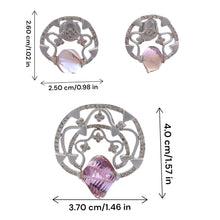 18K White Gold Pendant Earring Set with Natural Diamond & Carved Fancy Amethyst Jewellery