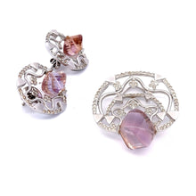 18K White Gold Pendant Earring Set with Natural Diamond & Carved Fancy Amethyst Jewellery