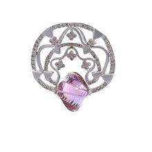 18K White Gold Pendant Earring Set with Natural Diamond & Carved Fancy Amethyst Jewellery