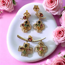 18K Two Tone Gold Pendant Earring Set with Natural Diamond & Amethyst Jewellery