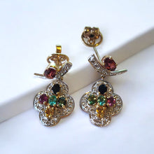 18K Two Tone Gold Pendant Earring Set with Natural Diamond & Multi Tourmaline Gemstone Cross Jewellery