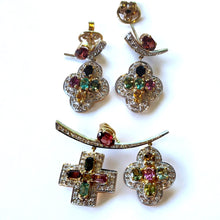 18K Two Tone Gold Pendant Earring Set with Natural Diamond & Amethyst Jewellery