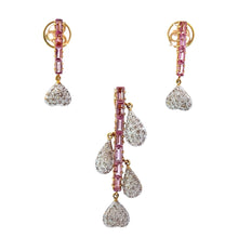 18K Two Tone Gold Pendant Earring Set with Natural Diamond & Tourmaline Jewellery
