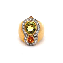 18K Yellow Gold Ring with Natural Diamond & Green Sapphire & Orange Sapphire Gemstone