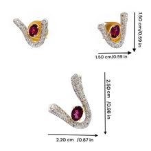 18K Two Tone Gold with Natural Diamond & Rhodolite Pendant Earring Set Jewellery