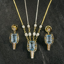 18K Two Tone Gold Necklace Earring Set with Natural Diamond & Swiss Blue Topaz Jewellery