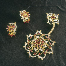 18K Two Tone Gold Pendant Earring Set with Natural Diamond & Rhodolite Jewellery