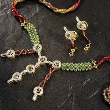 18K Gold Necklace Earring Set with Natural Diamond Tourmaline & Semiprecious Jewellery - JEWELNJOY