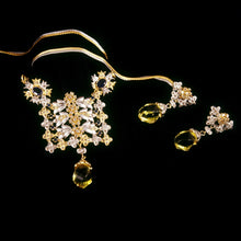 18K Two Tone Gold Necklace Earring Set with Natural Diamond Iolite & Green Gold Jewellery