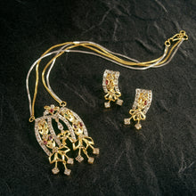 18K Two Tone Gold Pendant Earring Set with Natural Diamond & Multi Tourmaline Jewellery
