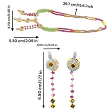 18K Gold Necklace Earring Set with Natural Diamond Tourmaline & Semiprecious Jewellery - JEWELNJOY