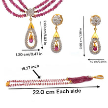 18K Two Tone Gold Necklace Earring Set with Natural Diamond,Pink Tourmaline & Rhodolite Jewellery