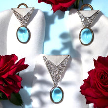 18K White Gold Pendant Earring With Swiss Blue Topaz Gemstone & Natural Diamond Set Jewelry