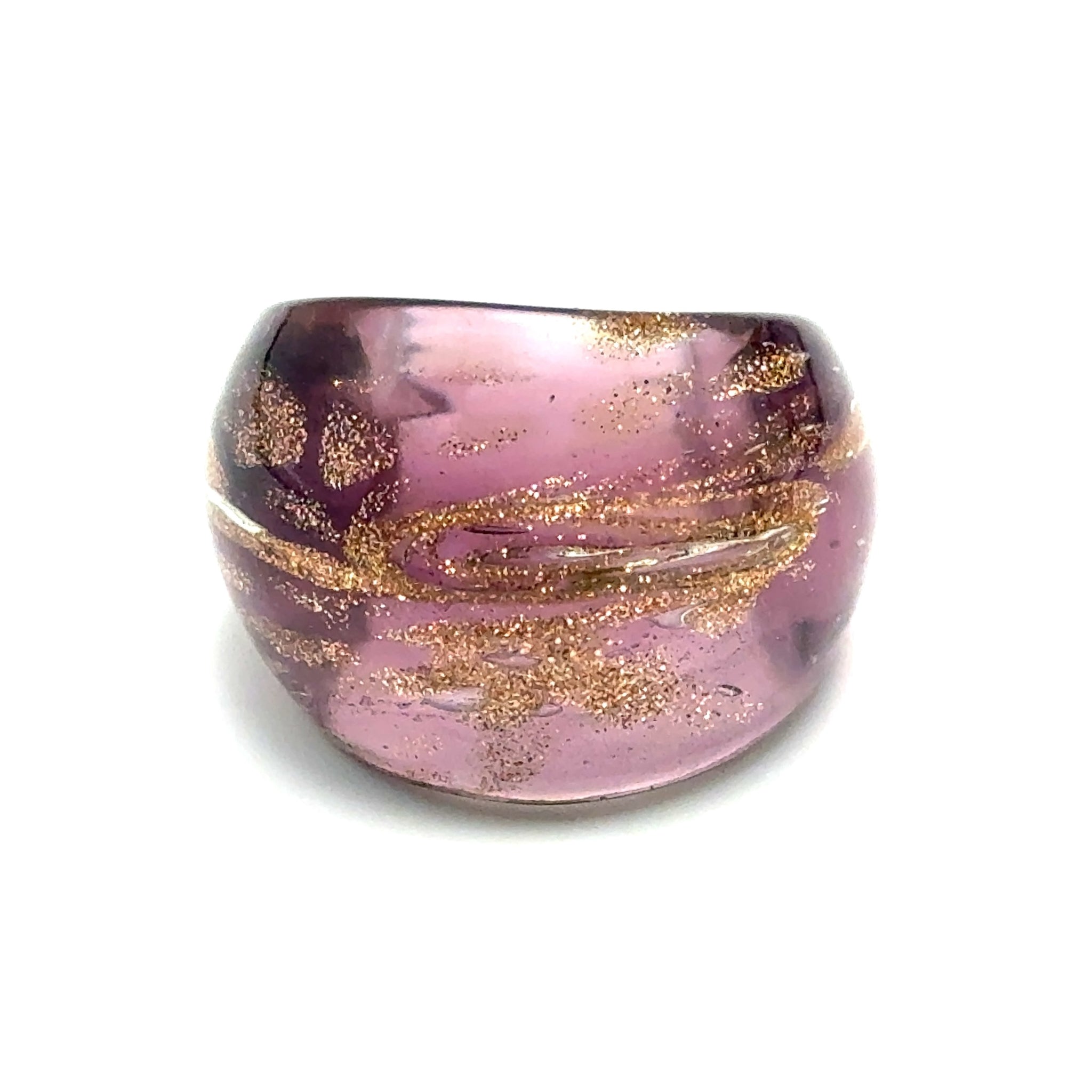 Handmade Glass Acrylic Ring Radiance Orchid Golden Infinity Band