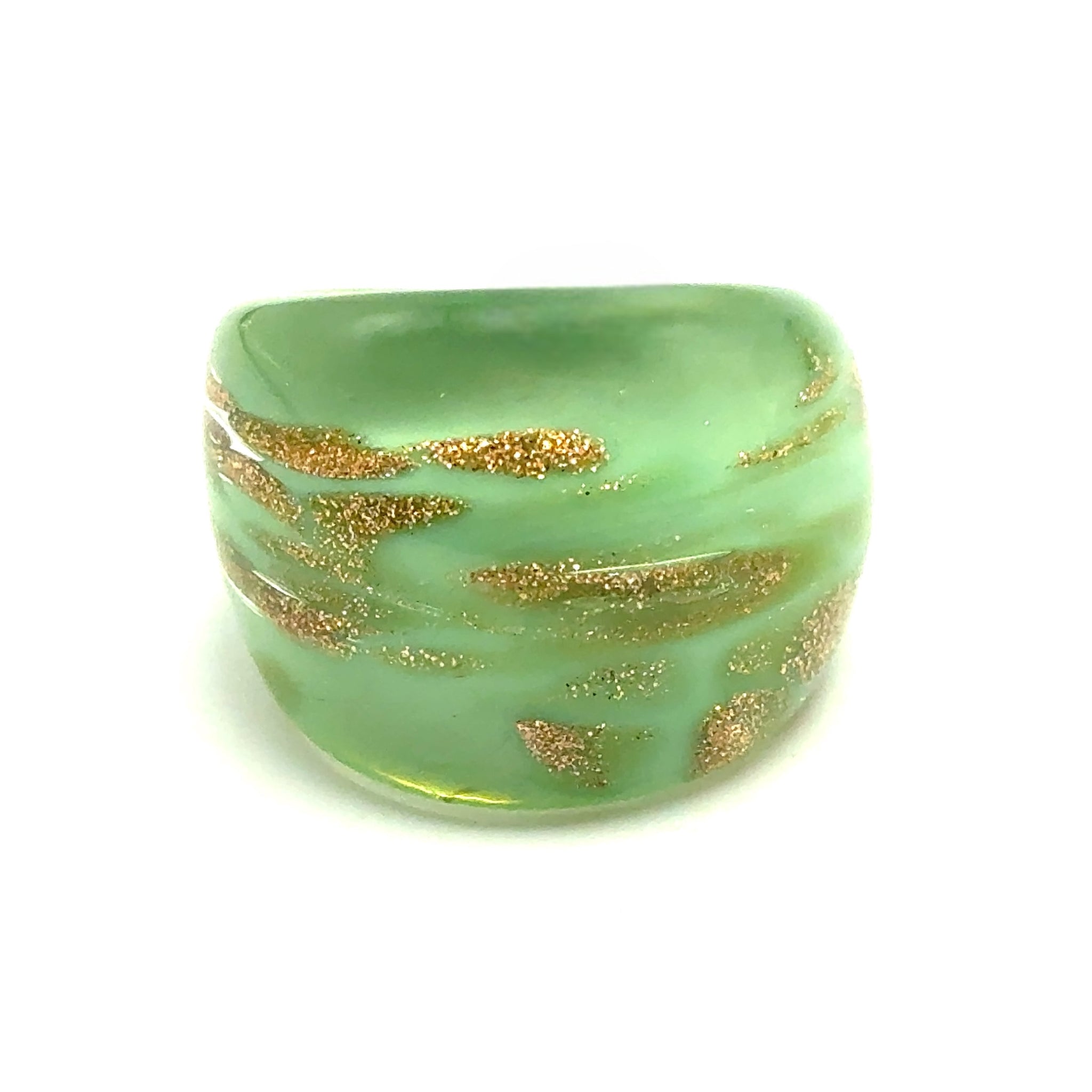 Handmade Glass Acrylic Ring Elegance Golden Sparkled Mint Infinity Band