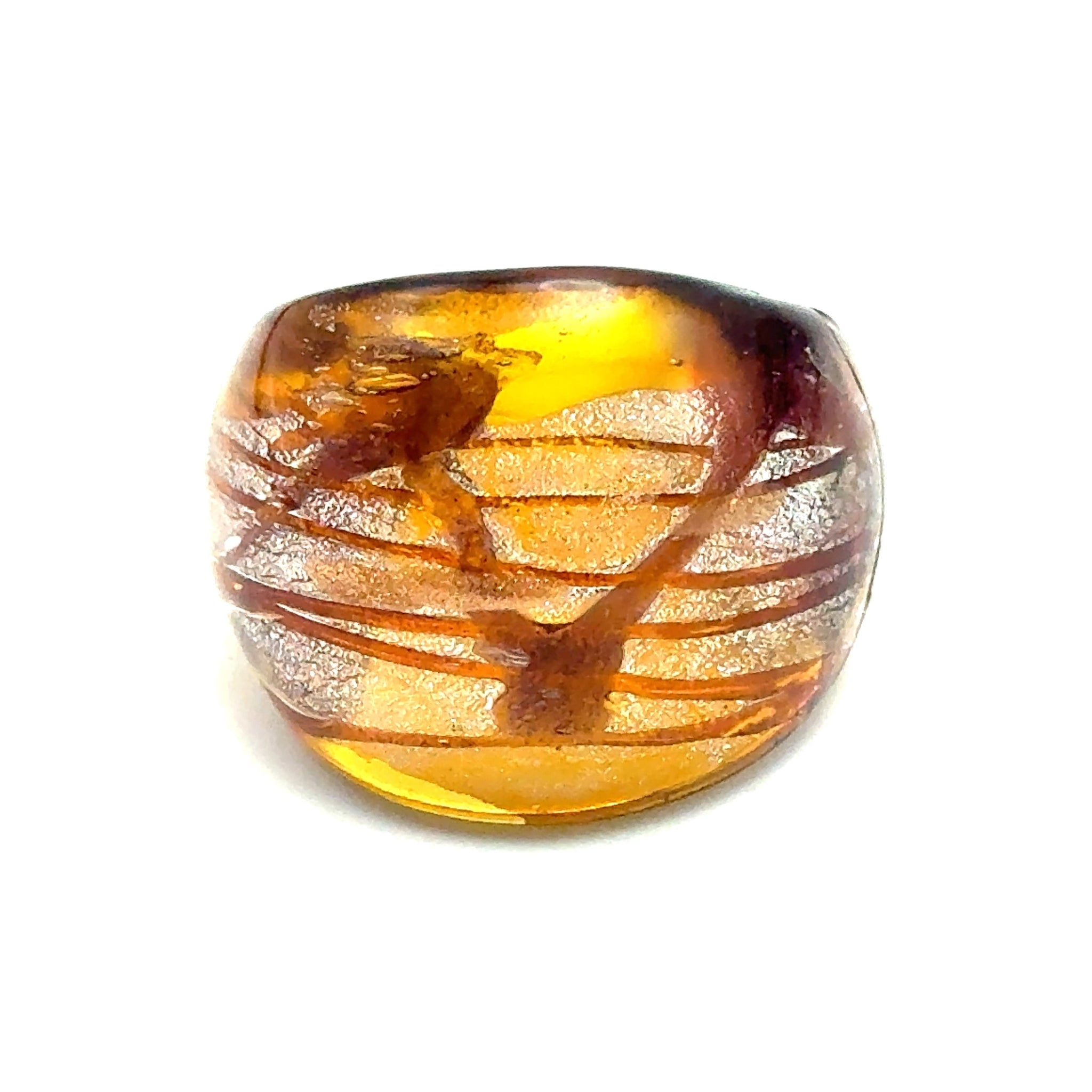 Handmade Glass Acrylic Ring Luster Radiance Amber Silver Infinity Band